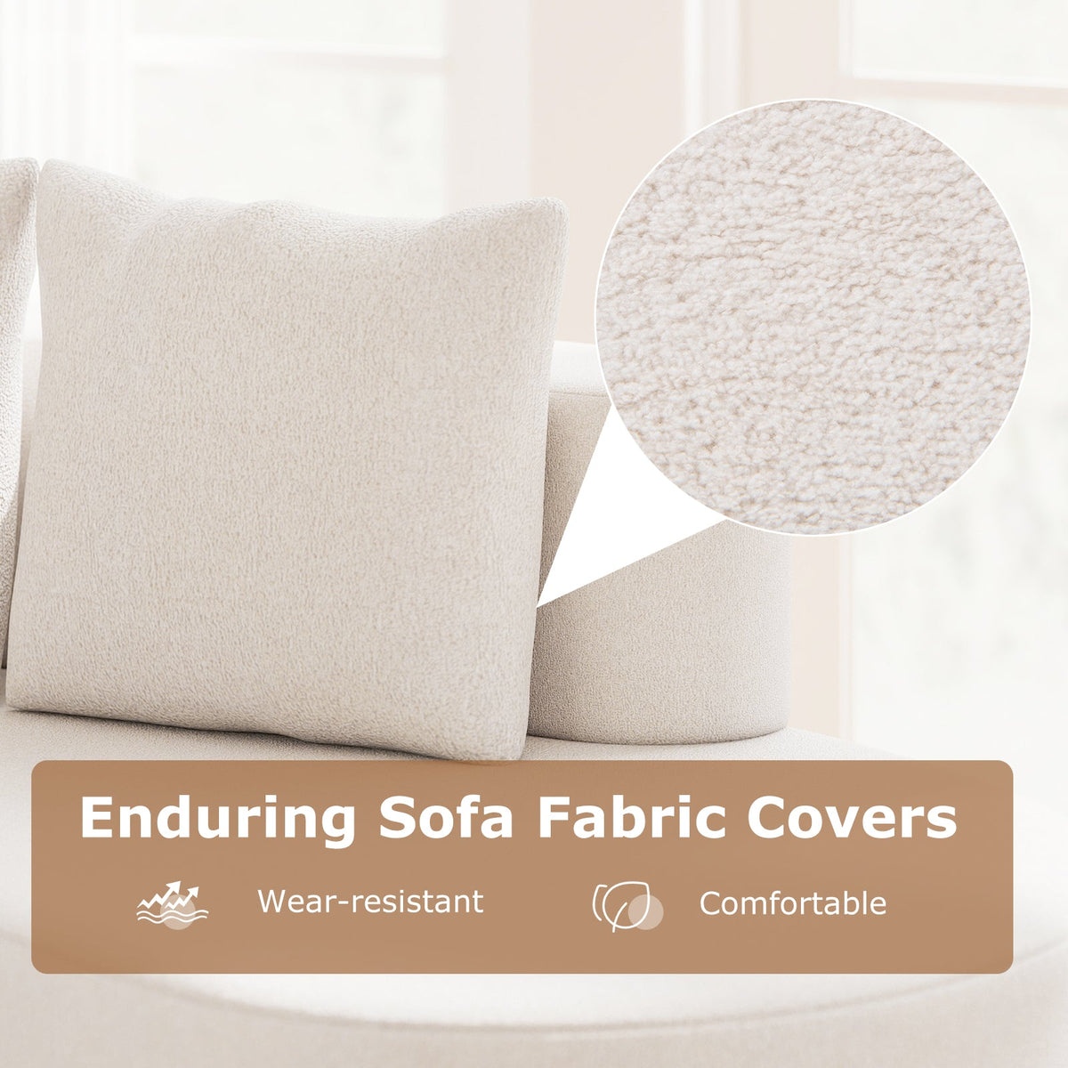 Upholstered Curved Sofa with 2 Cozy Pillows