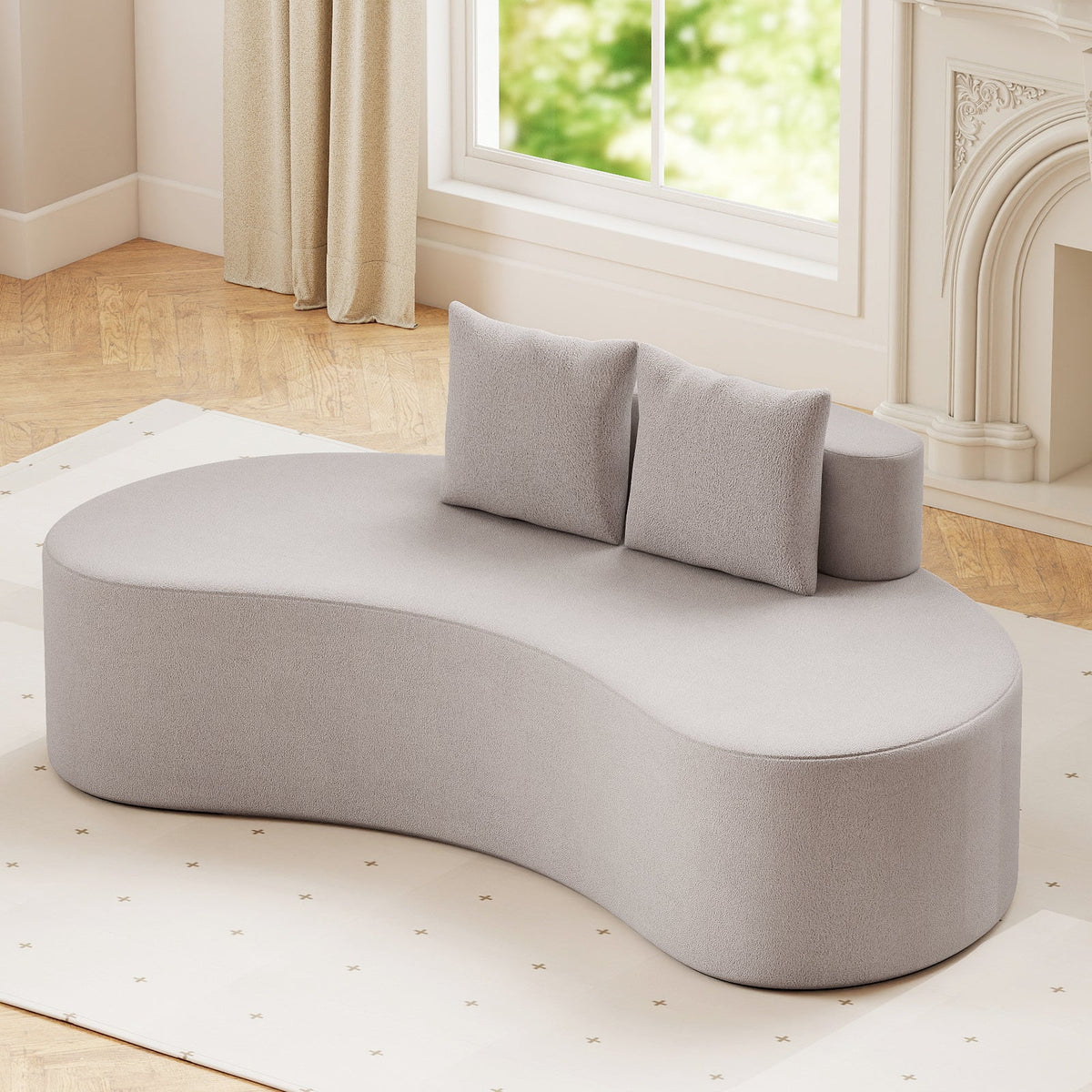 Upholstered Curved Sofa with 2 Cozy Pillows