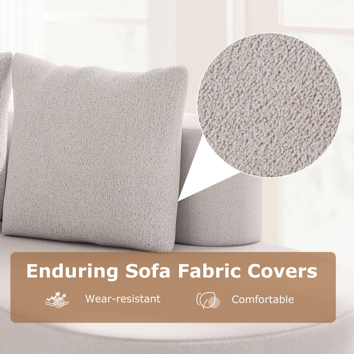 Upholstered Curved Sofa with 2 Cozy Pillows