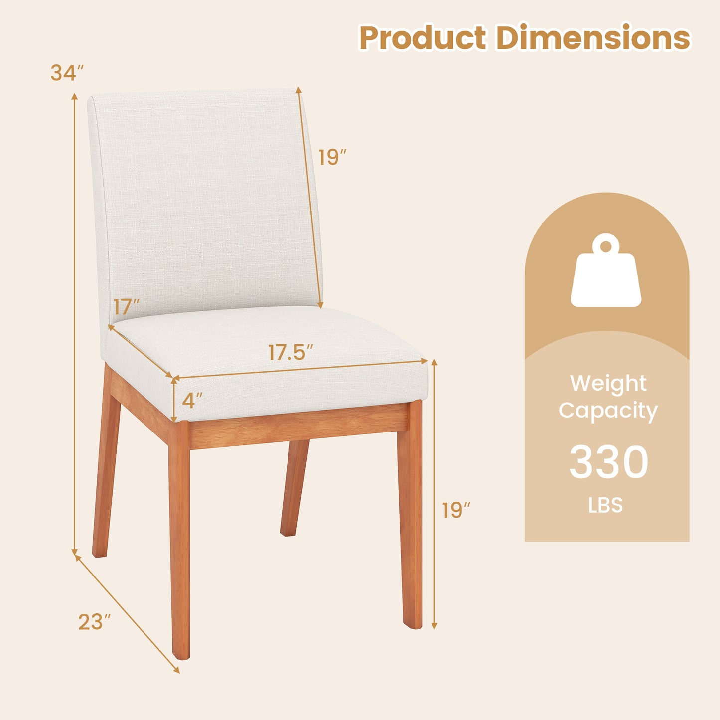 Upholstered Dining Chairs Set of 2 with Rubber Wood Legs