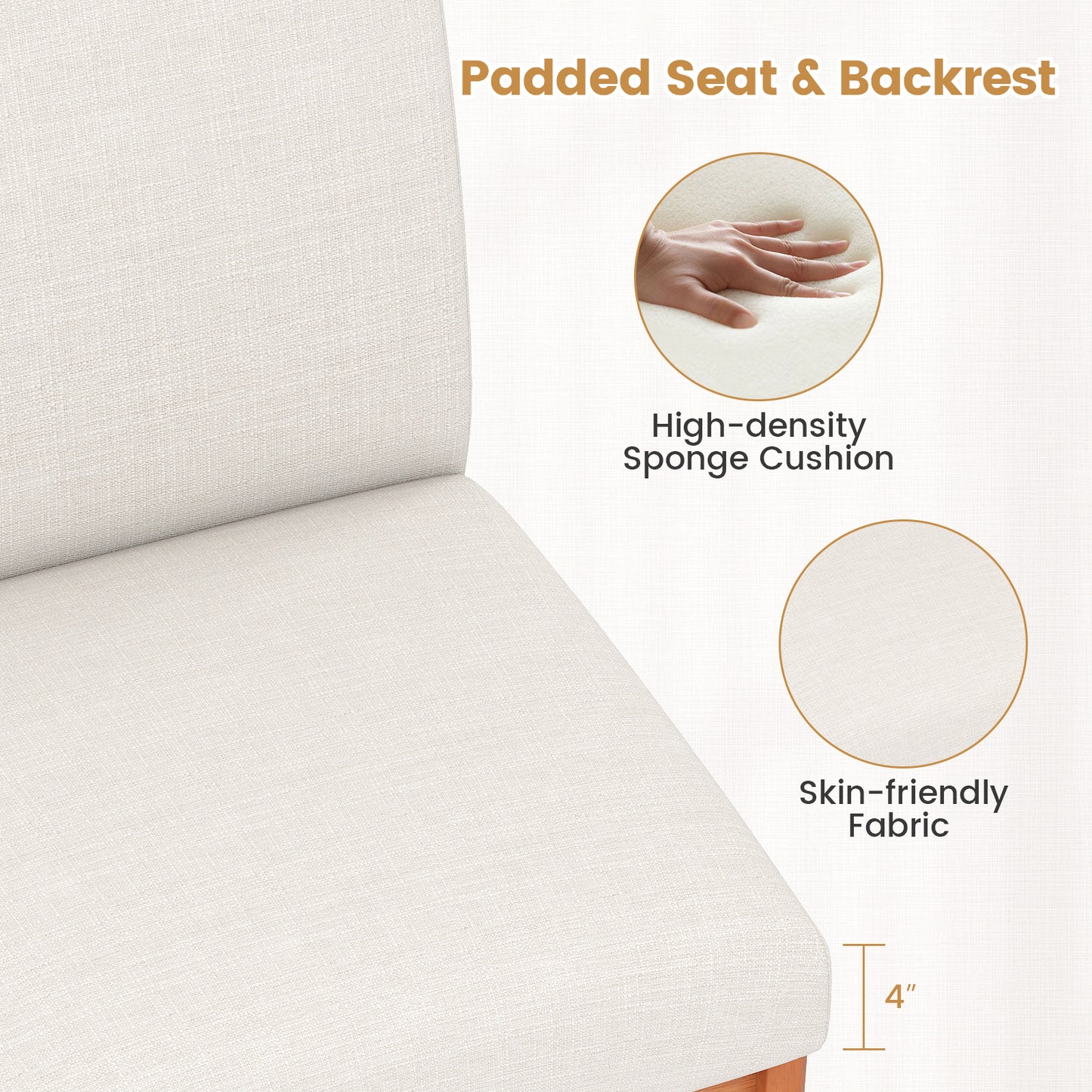 Upholstered Dining Chairs Set of 2 with Rubber Wood Legs