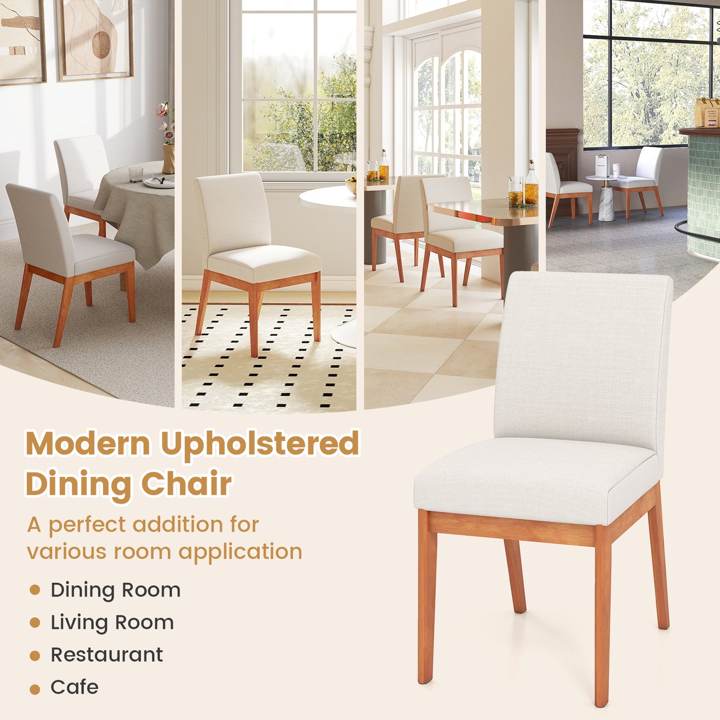Upholstered Dining Chairs Set of 2 with Rubber Wood Legs