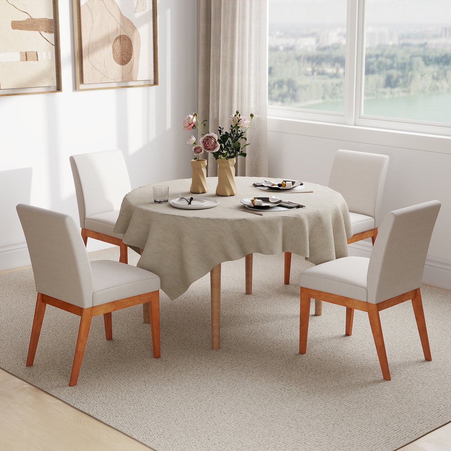 Upholstered Dining Chairs Set of 2 with Rubber Wood Legs
