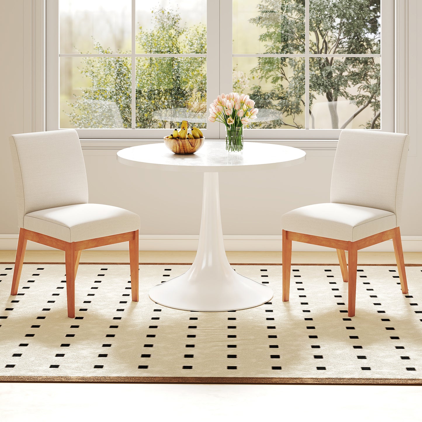 Upholstered Dining Chairs Set of 2 with Rubber Wood Legs