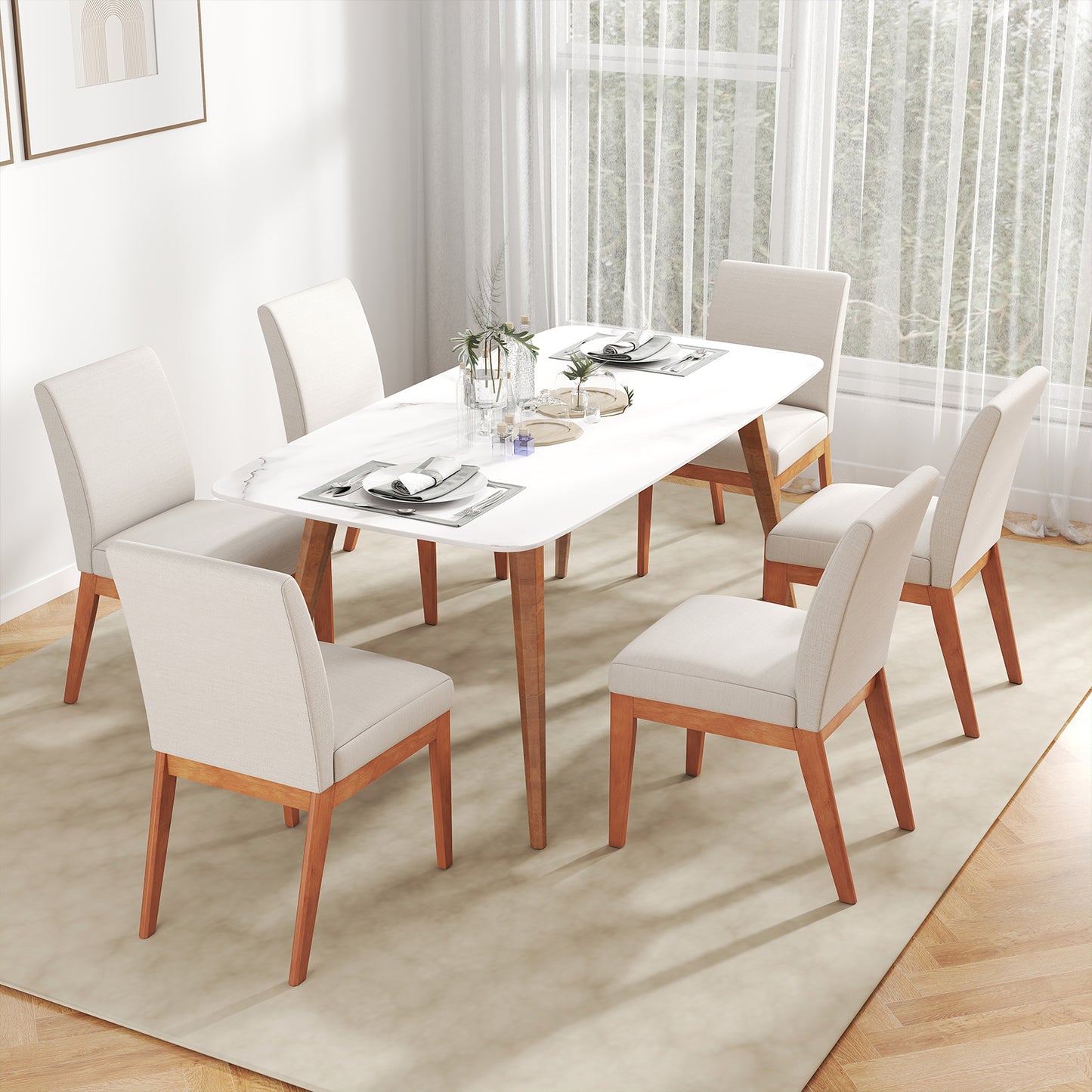 Upholstered Dining Chairs Set of 2 with Rubber Wood Legs
