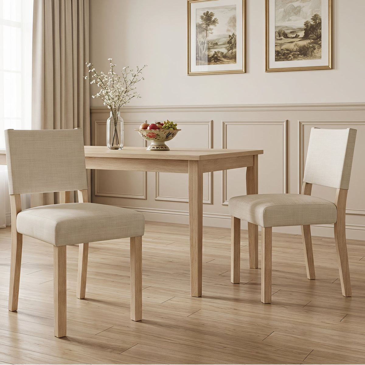 Upholstered Dining Chairs Set of 2 with Rubber Wood Legs