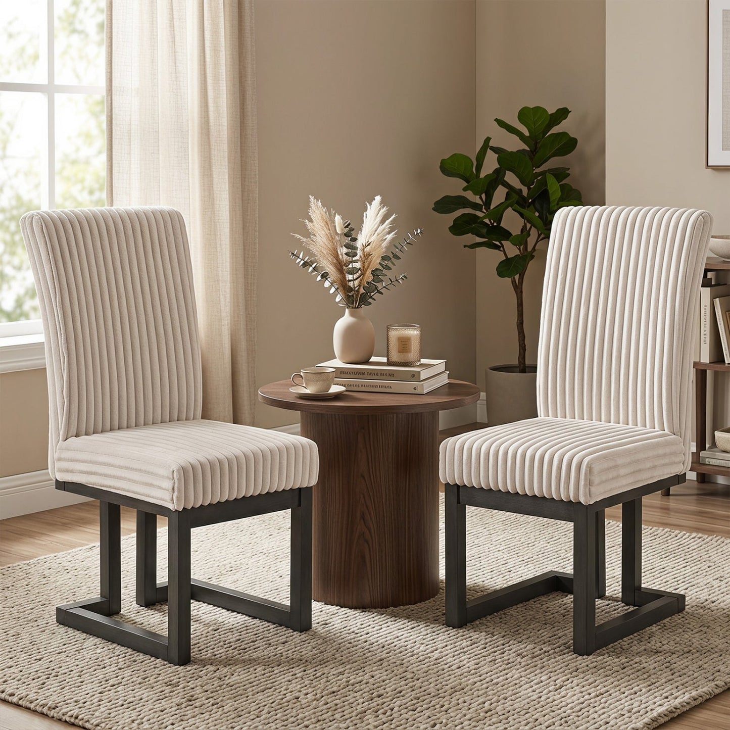 Upholstered Dining Chairs Set of 2 with Rubber Wood Legs