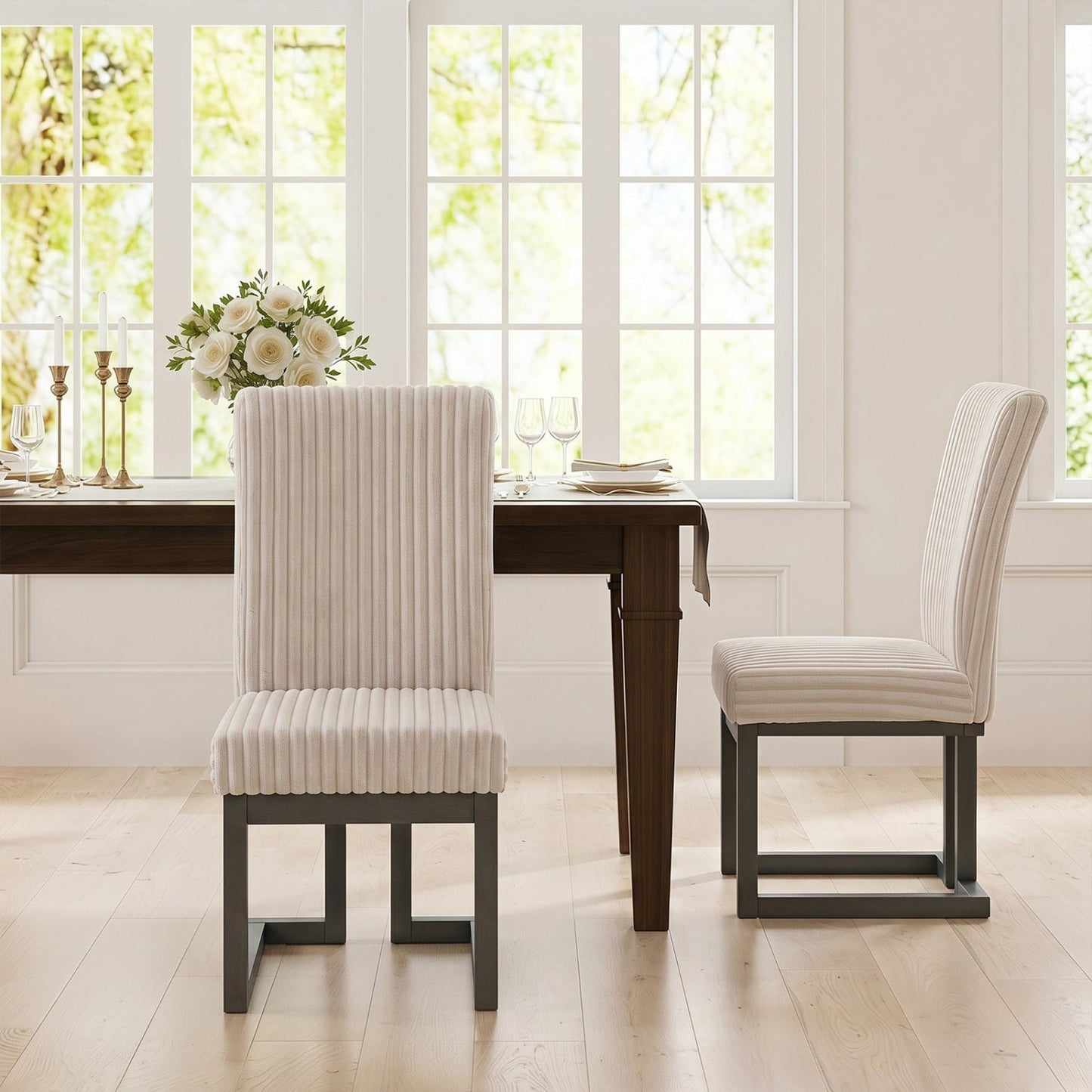 Upholstered Dining Chairs Set of 2 with Rubber Wood Legs