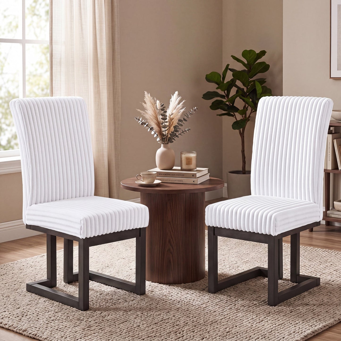 Upholstered Dining Chairs Set of 2 with Rubber Wood Legs
