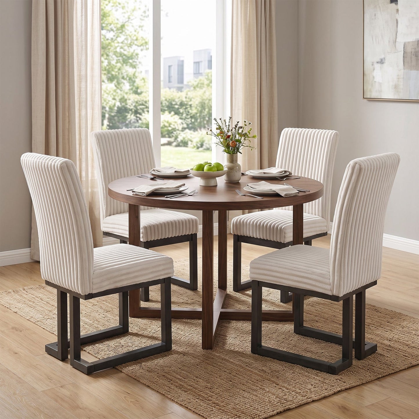 Upholstered Dining Chairs Set of 4 with Rubber Wood Legs