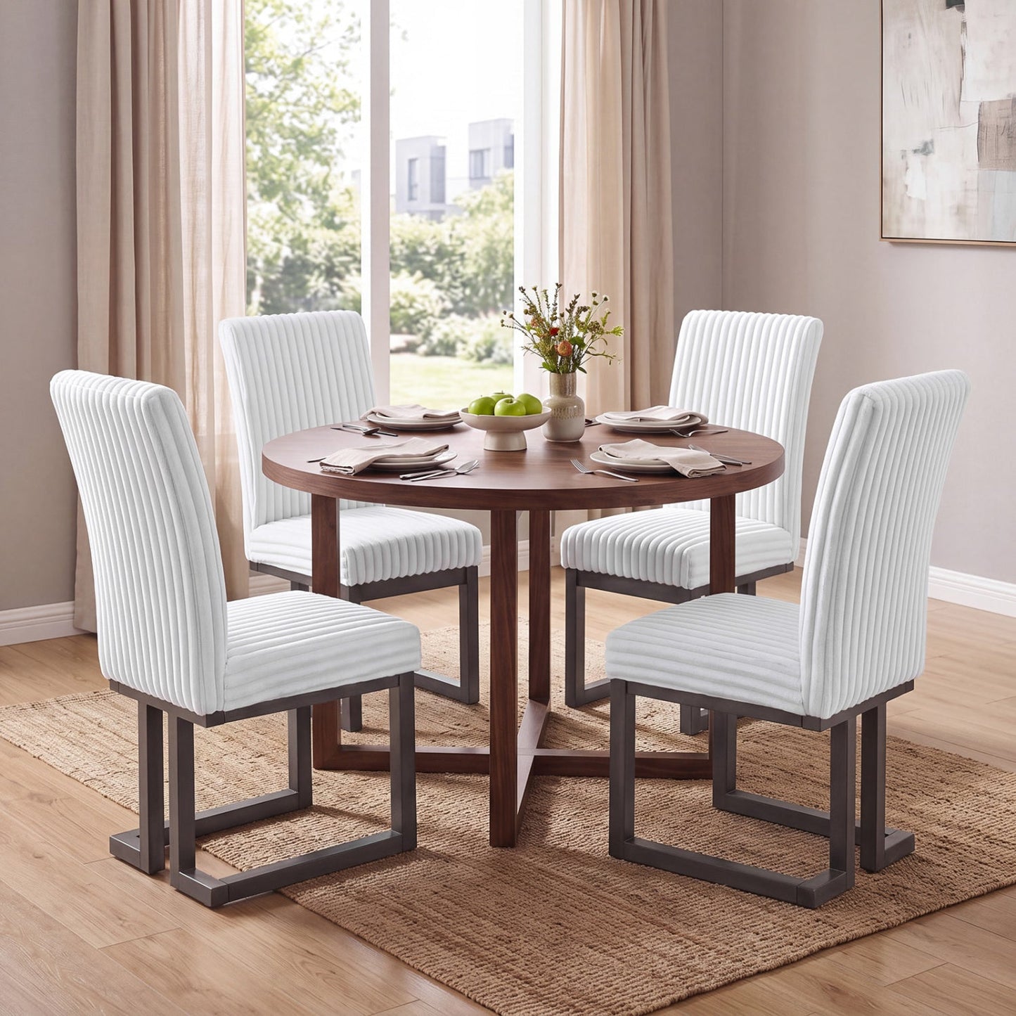 Upholstered Dining Chairs Set of 4 with Rubber Wood Legs