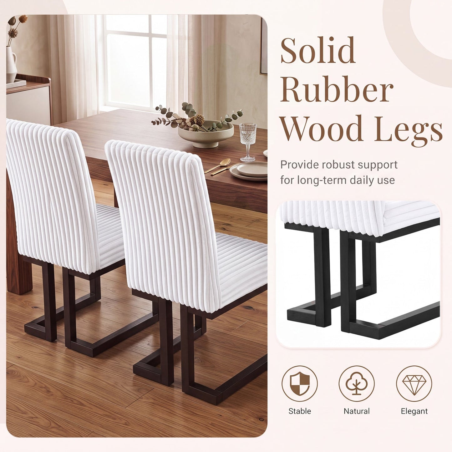 Upholstered Dining Chairs Set of 4 with Rubber Wood Legs