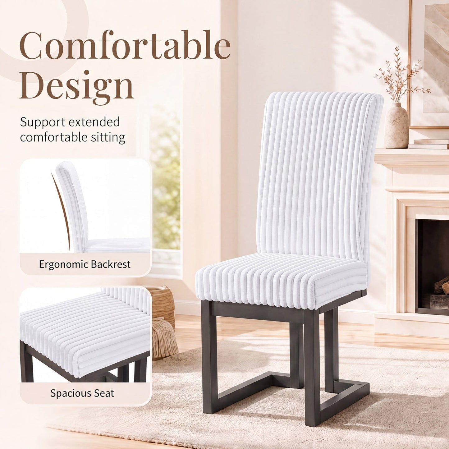 Upholstered Dining Chairs Set of 4 with Rubber Wood Legs