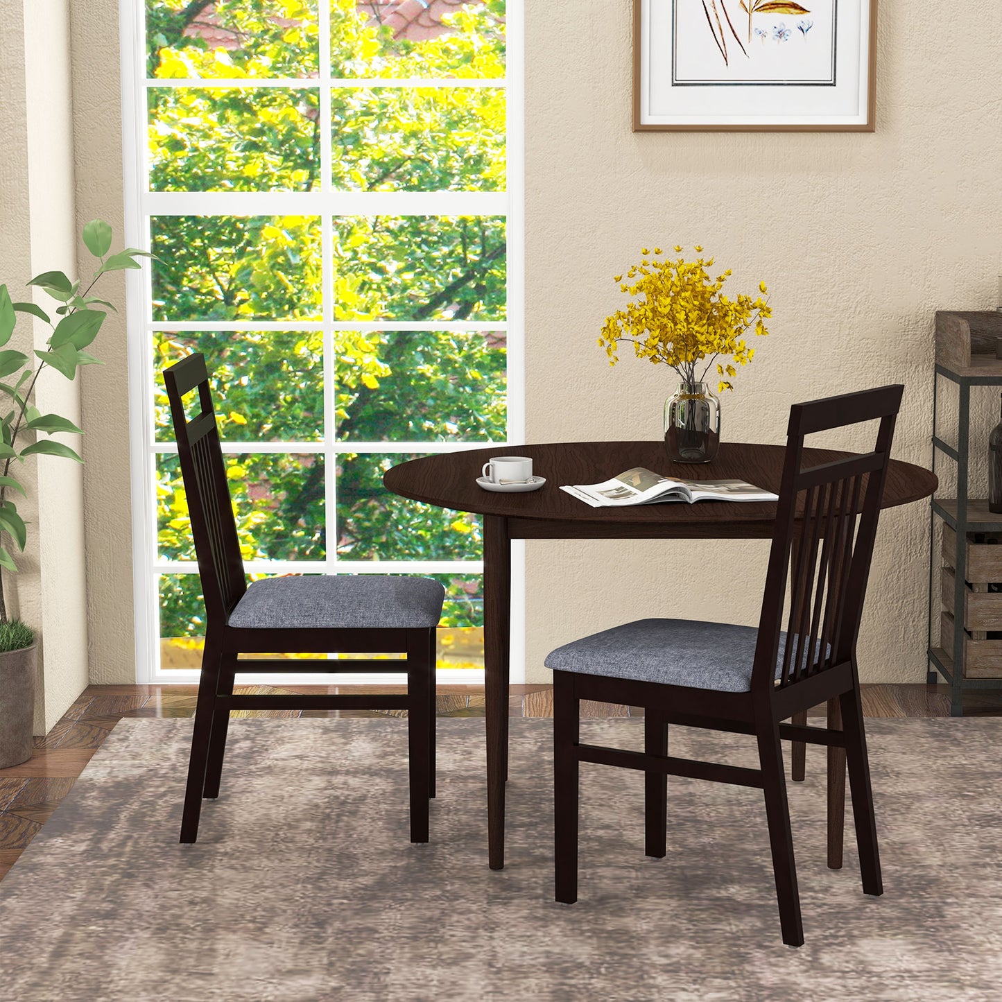 Upholstered Dining Chair Set of 2 with High Backrest
