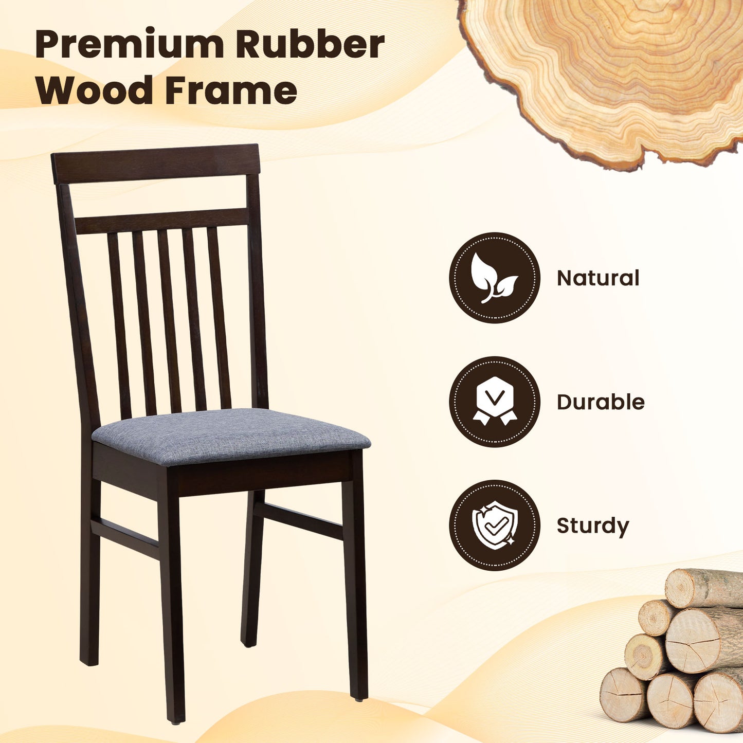 Upholstered Dining Chair Set of 2 with High Backrest