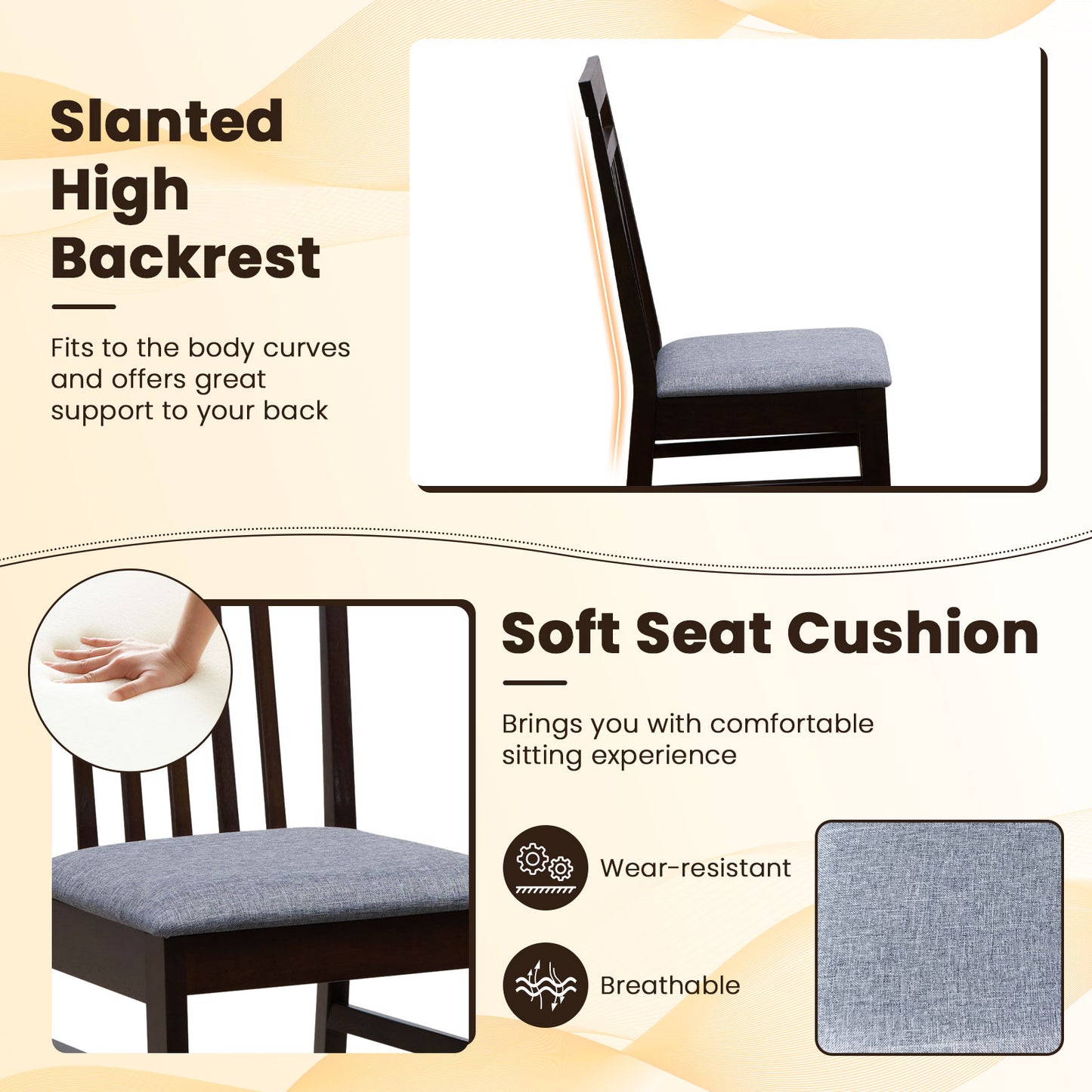 Upholstered Dining Chair Set of 2 with High Backrest
