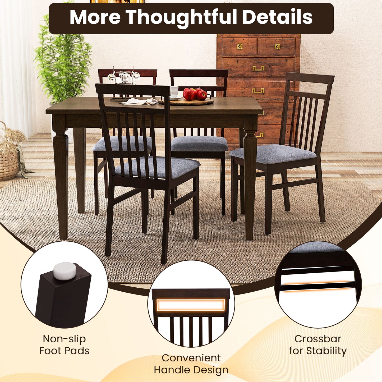Upholstered Dining Chair Set of 2 with High Backrest