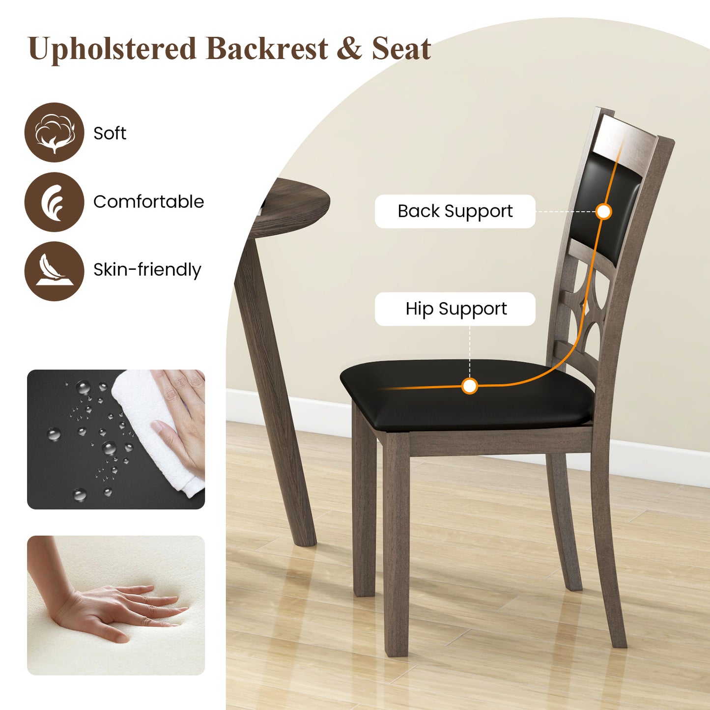 Upholstered Dining Chairs Set of 2 with Padded Backrest