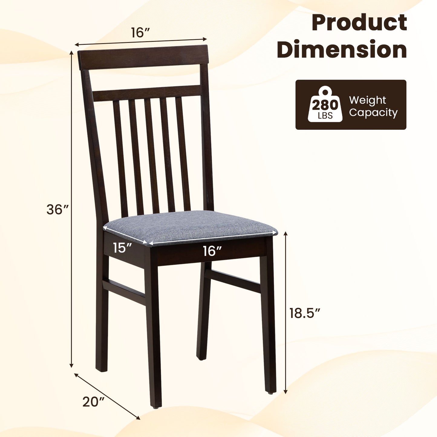 Upholstered Dining Chair Set of 2 with High Backrest