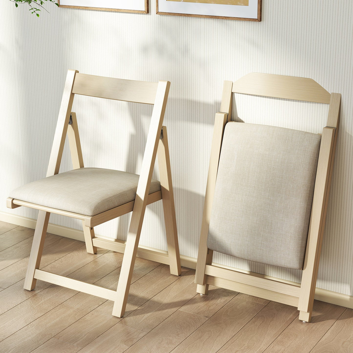 Folding Upholstered Dining Chairs Set of 4 with Curved Backrest