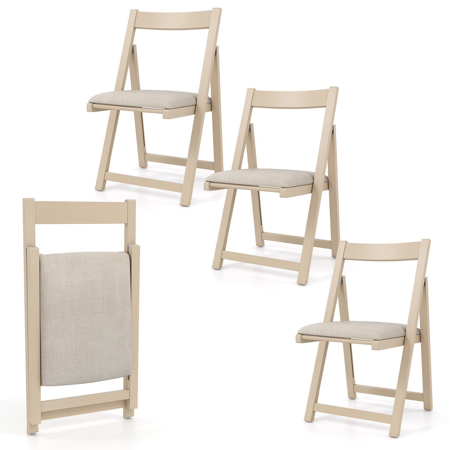 Folding Upholstered Dining Chairs Set of 4 with Curved Backrest