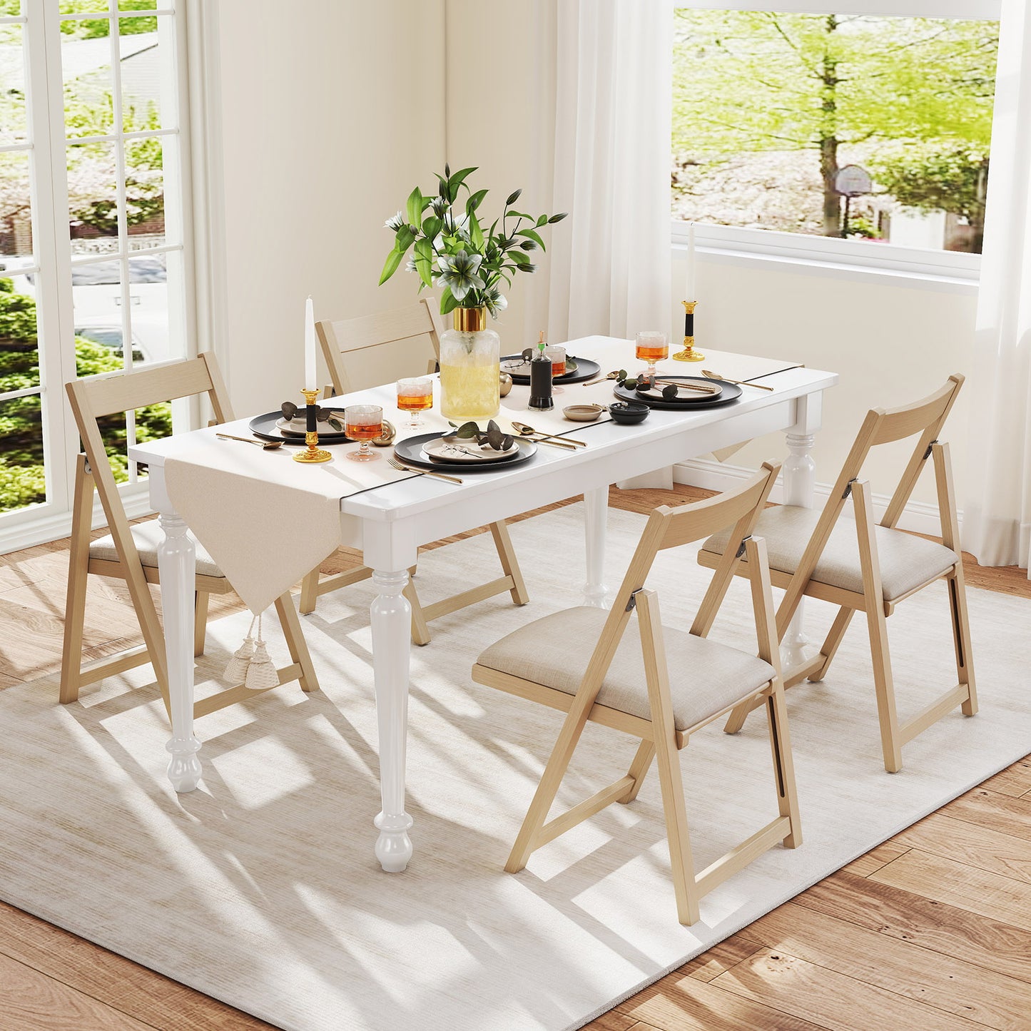 Folding Upholstered Dining Chairs Set of 4 with Curved Backrest