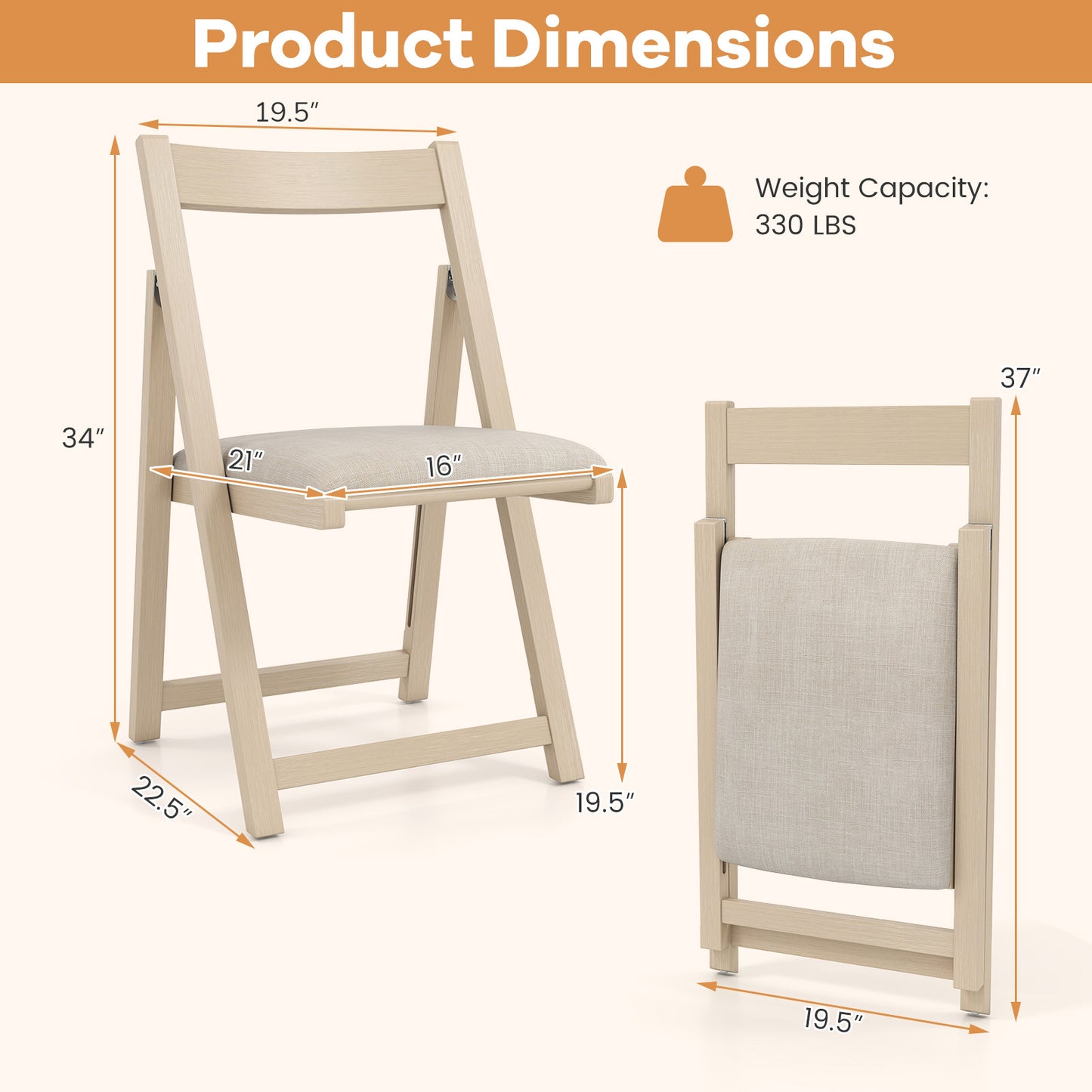 Folding Upholstered Dining Chairs Set of 4 with Curved Backrest