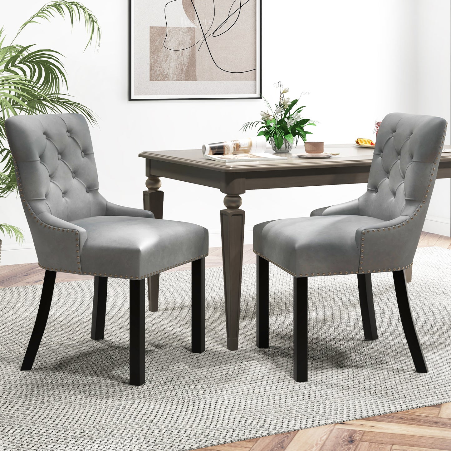 Tufted Wingback Dining Chairs Set of 2 with Nailhead Trim