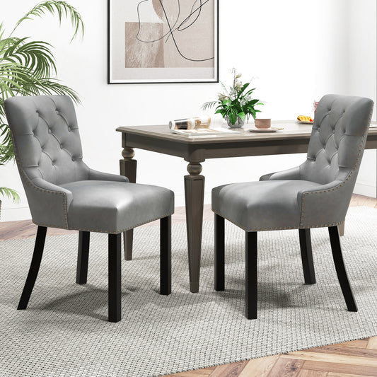 Tufted Wingback Dining Chairs Set of 2 with Nailhead Trim