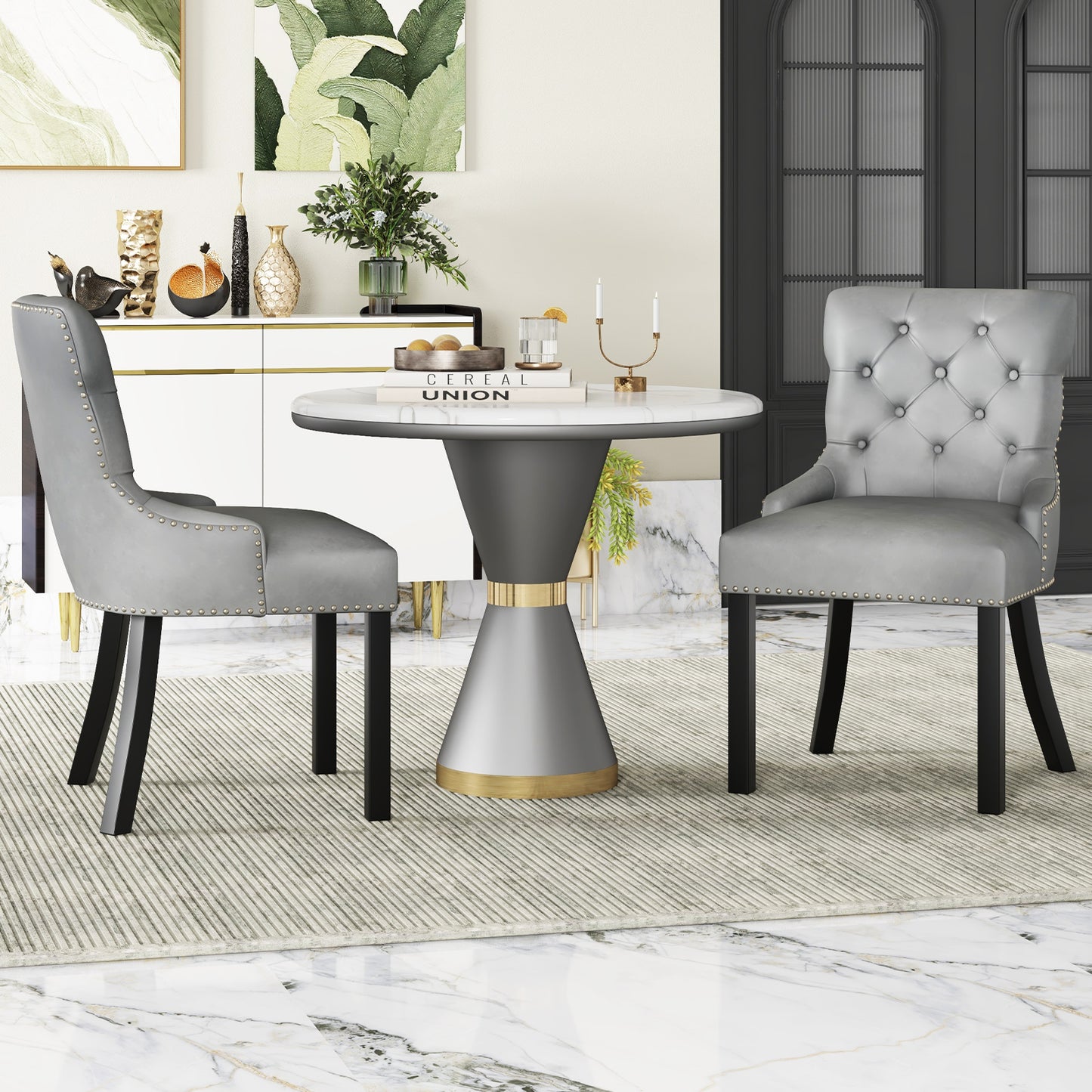 Tufted Wingback Dining Chairs Set of 2 with Nailhead Trim