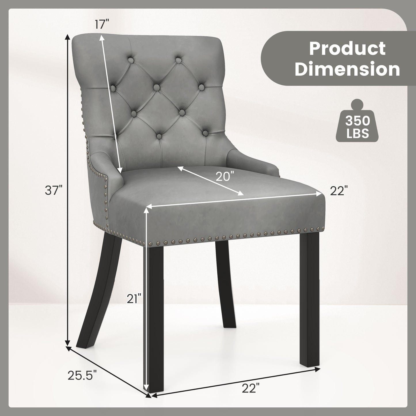 Tufted Wingback Dining Chairs Set of 2 with Nailhead Trim
