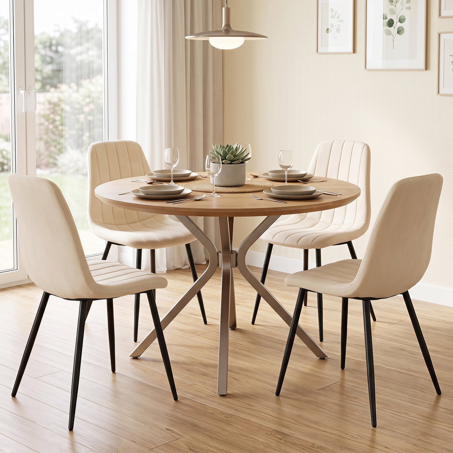 Upholstered Dining Chairs Set of 4 with Metal Legs