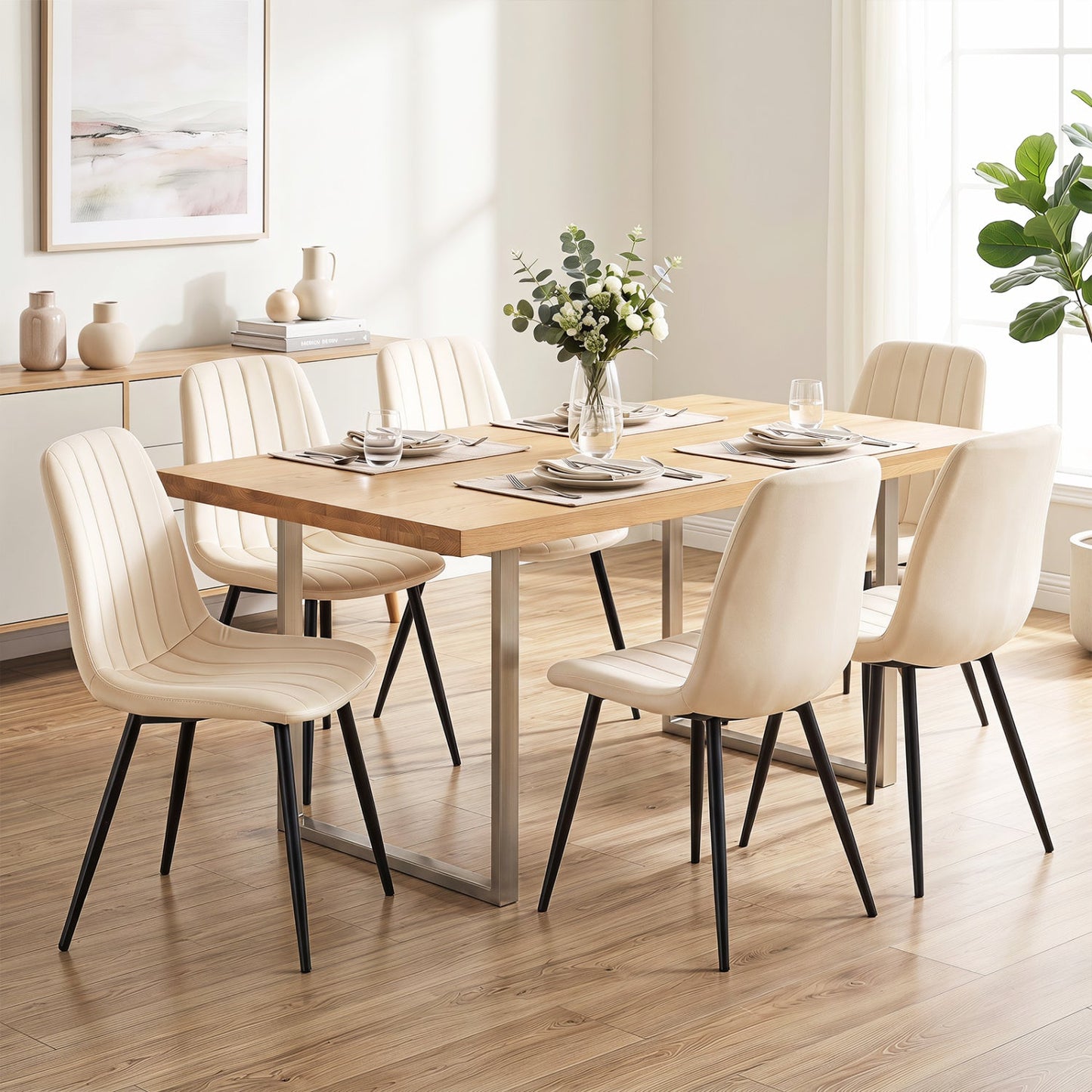 Upholstered Dining Chairs Set of 4 with Metal Legs