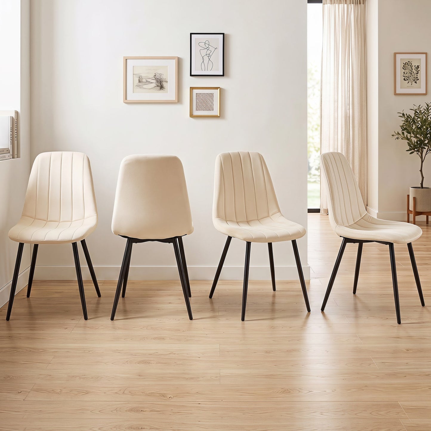 Upholstered Dining Chairs Set of 4 with Metal Legs