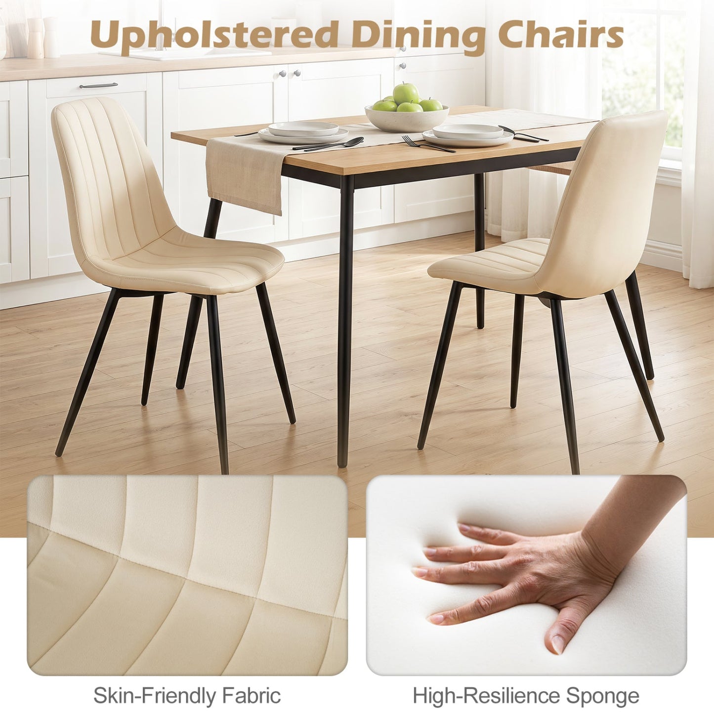 Upholstered Dining Chairs Set of 4 with Metal Legs