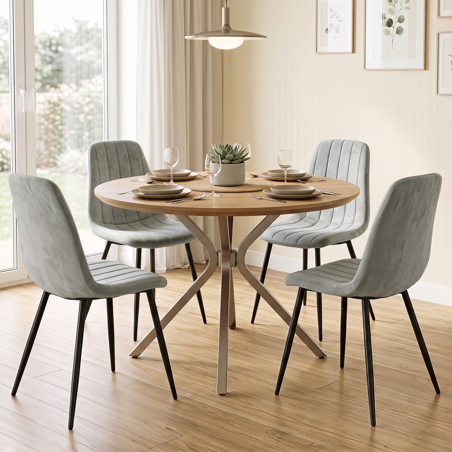 Upholstered Dining Chairs Set of 4 with Metal Legs