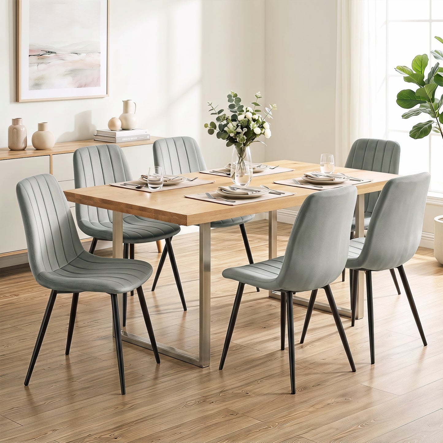 Upholstered Dining Chairs Set of 4 with Metal Legs