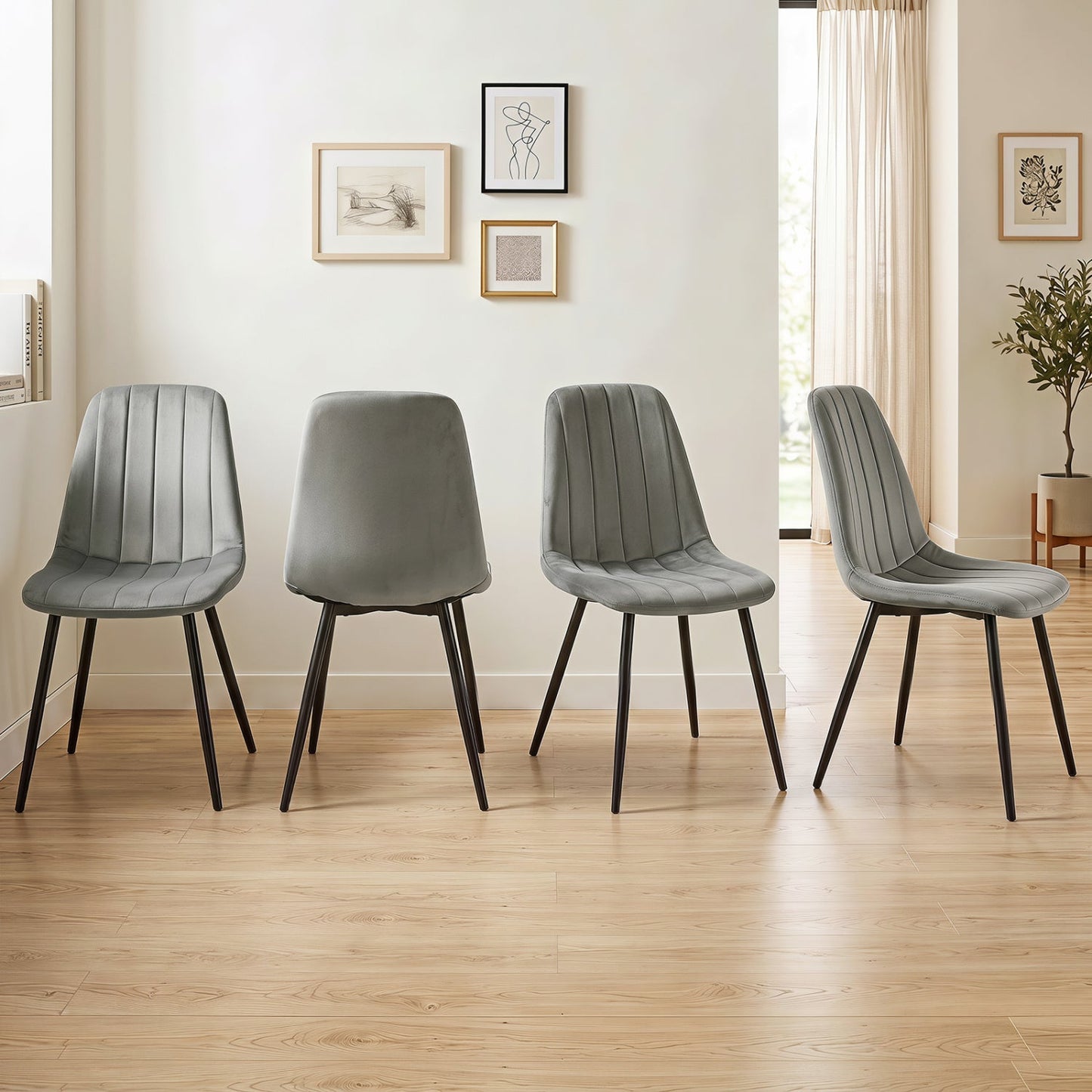 Upholstered Dining Chairs Set of 4 with Metal Legs