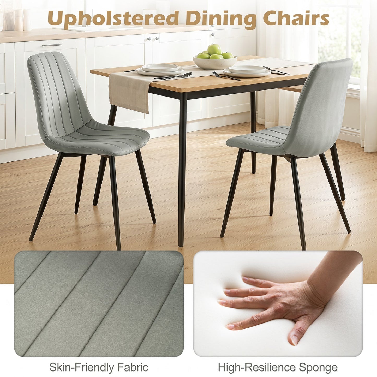 Upholstered Dining Chairs Set of 4 with Metal Legs