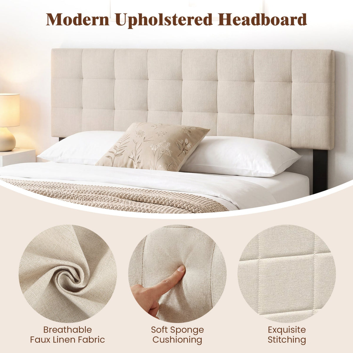 Upholstered Headboard Queen/Full Size with Adjustable Legs