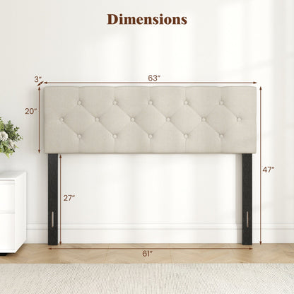 Upholstered Tufted Headboard Queen/Full Size with Adjustable Legs