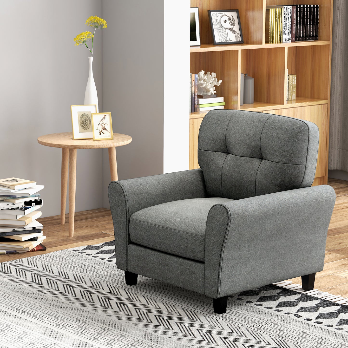 Upholstered Accent Chair with Rubber Wood Legs