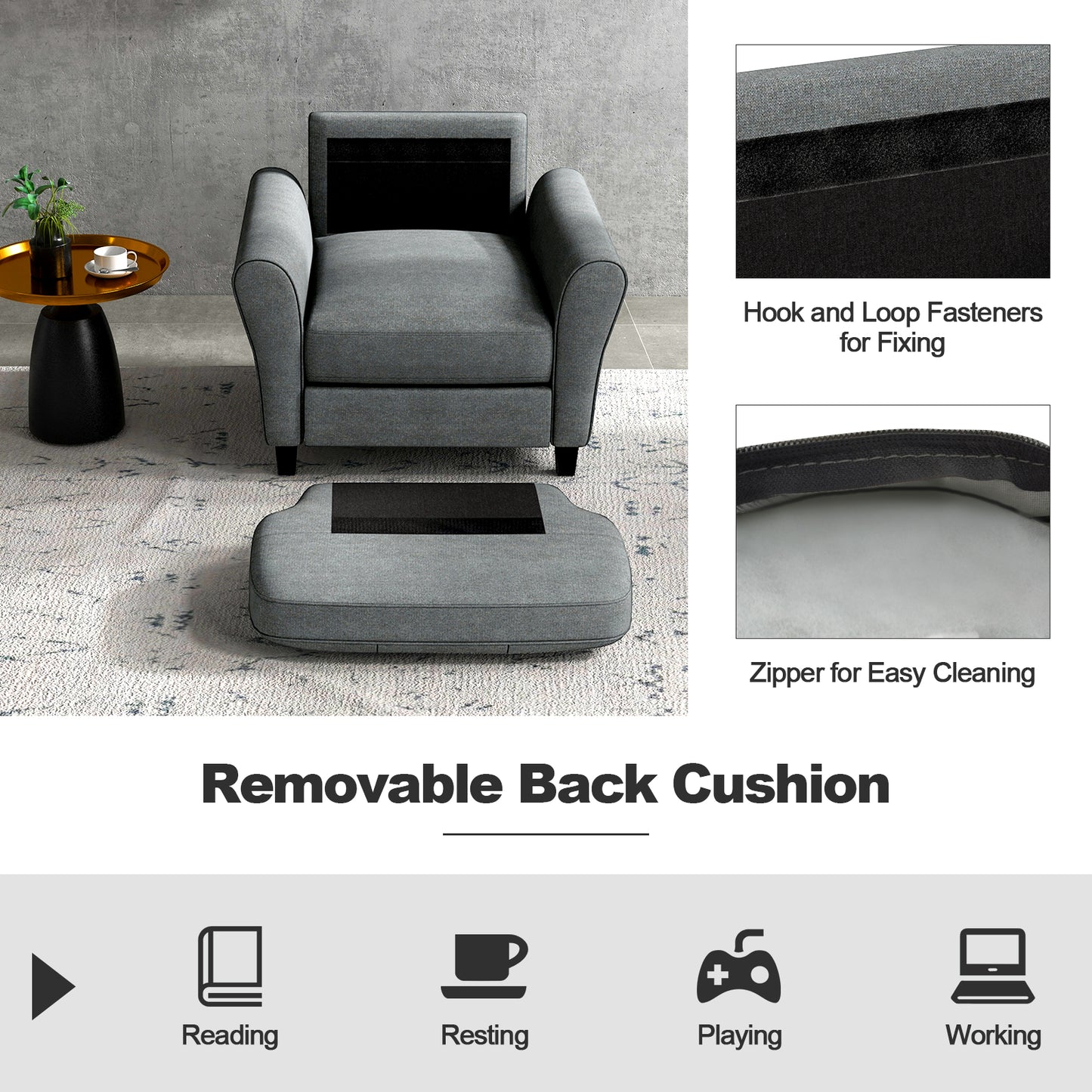 Upholstered Accent Chair with Rubber Wood Legs