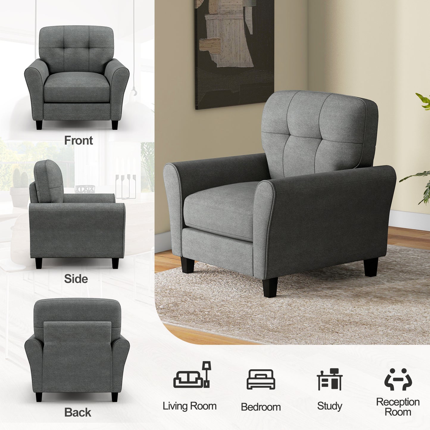 Upholstered Accent Chair with Rubber Wood Legs