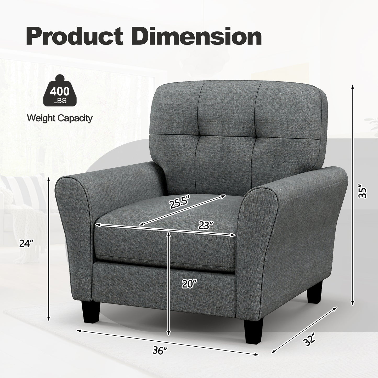 Upholstered Accent Chair with Rubber Wood Legs