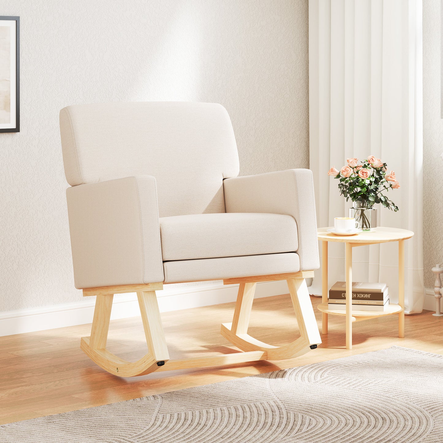 Upholstered Rocking Chair with Solid Wood Base