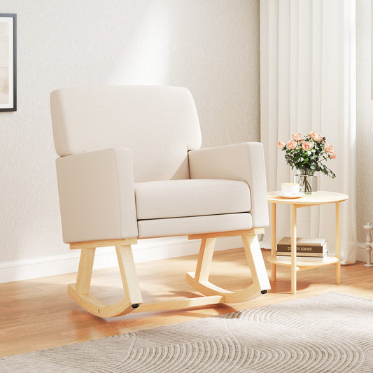Upholstered Rocking Chair with Solid Wood Base