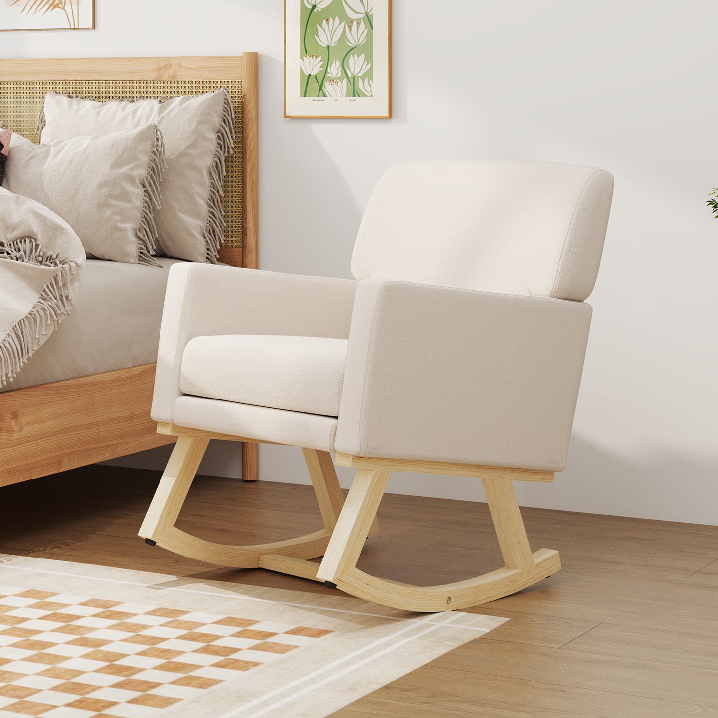Upholstered Rocking Chair with Solid Wood Base