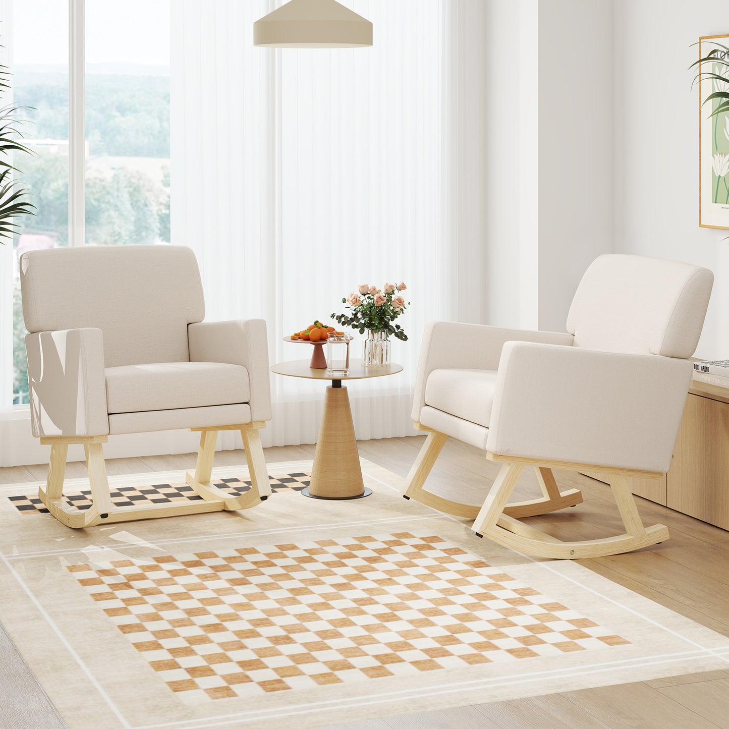 Upholstered Rocking Chair with Solid Wood Base