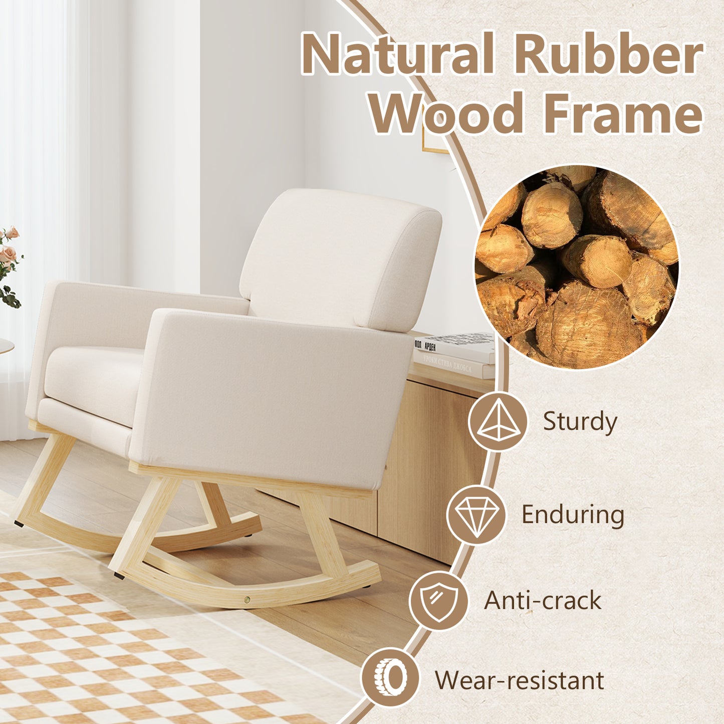 Upholstered Rocking Chair with Solid Wood Base